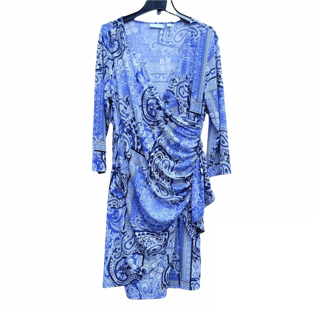 New York & Company Jersey 3/4 Sleeves Paisley Stretchy Casual Midi Dress EUC XL